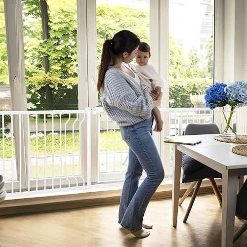 Miniatura 6 de Puerta de bebé extra ancha para escaleras con puerta, 30 pulgadas de alto 75.8-85 pulgadas de ancho, fácil de instalar para interiores, puerta de