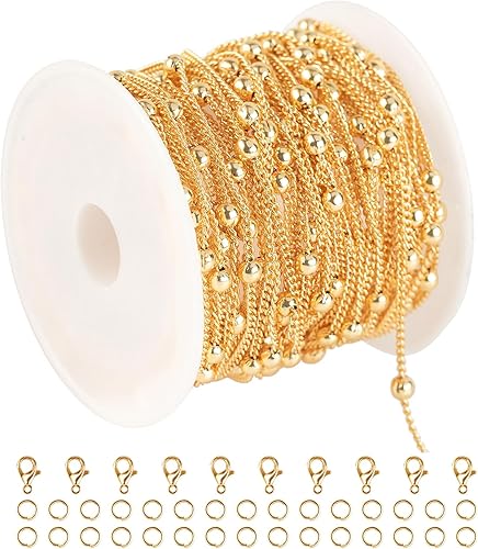 Cadenas de oro claro de 32.8 ft para la fabricación de joyas, cadena de latón chapada en oro de 18 quilates, collar para mujer, pulsera, cadenas de