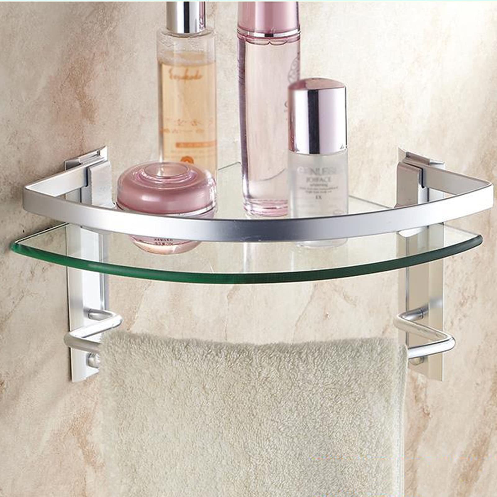 Estante De Ducha, Estante De Esquina para Baño, Estante De Ducha De Esquina De Vidrio para Baño, Estante De Ducha De Aluminio Space con Toallero, Estante De Vid(Estilo1)