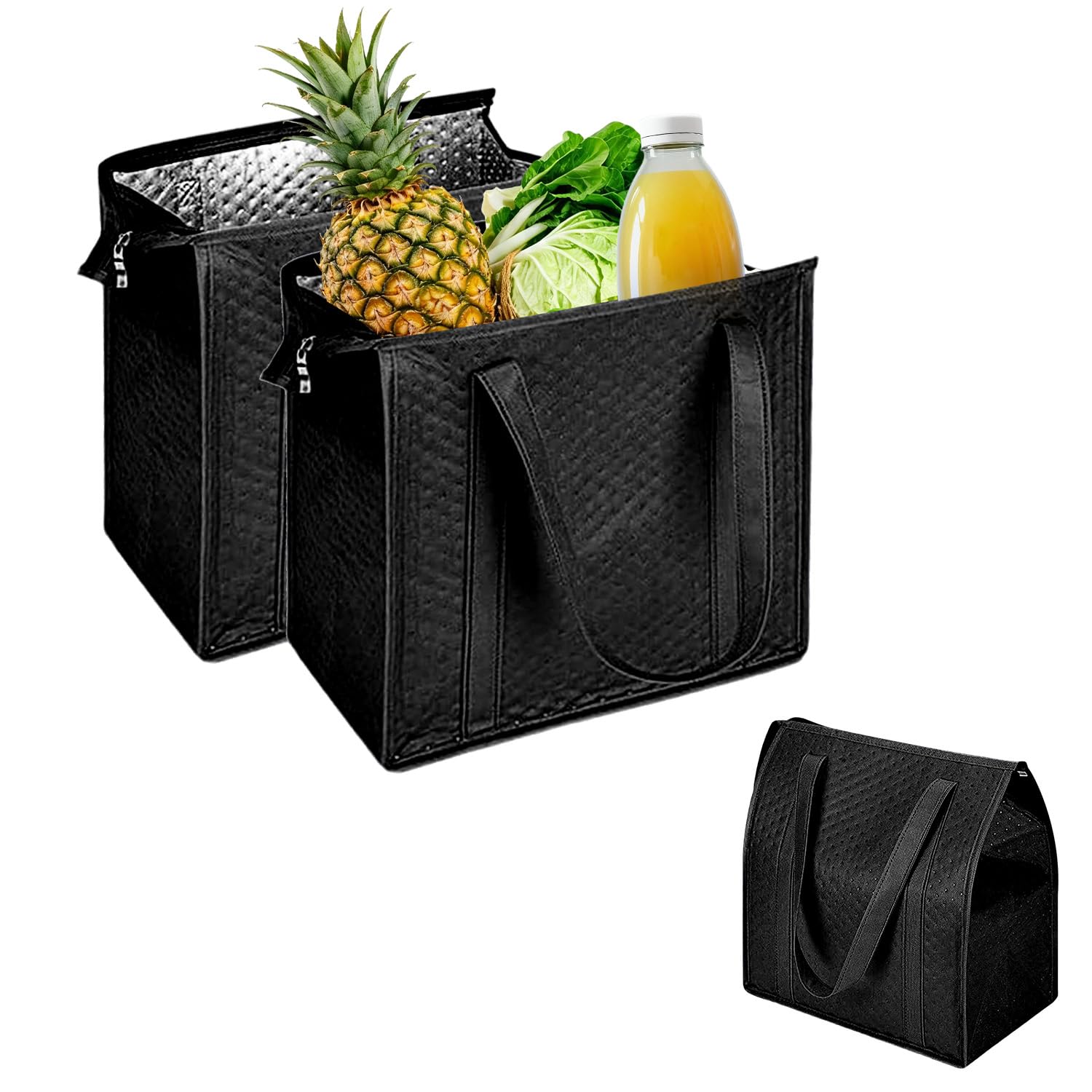 2PCS Reusable Insulated Freezer 2-In-1 Shopping Bags With with Zippered Top