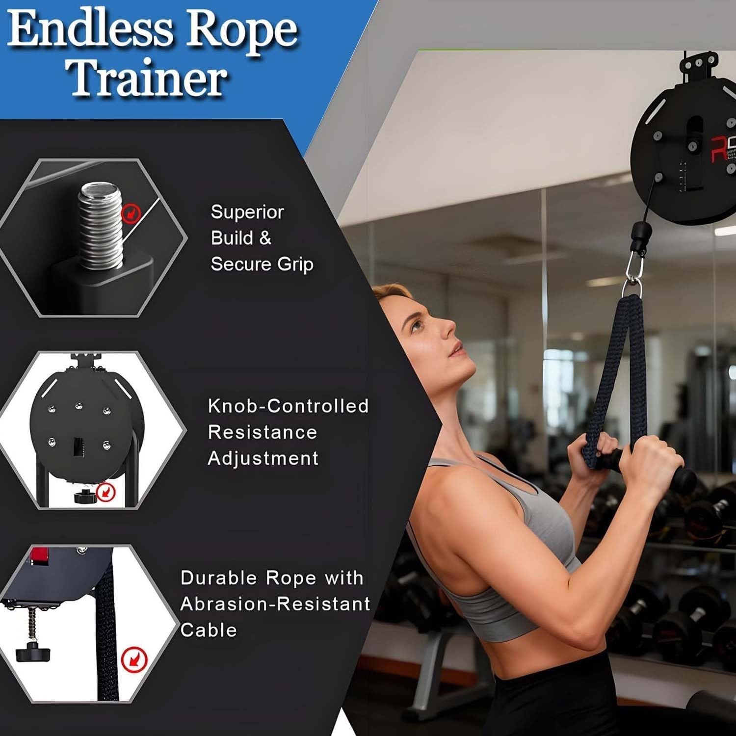 System Treningowy Endless Rope, Przenośny Bloczek Do Ćwiczeń Domowych, Maksymalnym Oporem 30 Kg (66 Funtów). Nośność 150 Kg (330 Funtów) Wspomaga Efektywny Trening Ramion I Pleców.