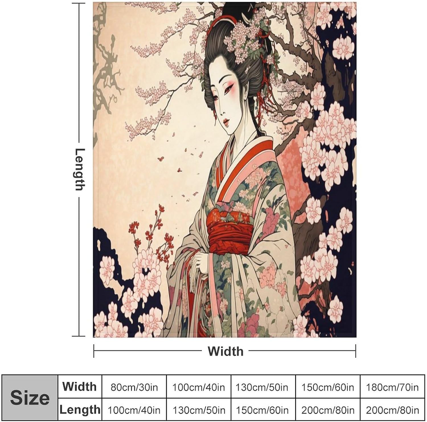 Japanese Bedding Fleece Blanket,Retro Beautiful Flower Japan Geisha Girls Cherry Blossoms Flannel Soft Warm Microplush Lightweight Thermal Throw Blankets for Sofa Bed Living Room Bedroom 50"x60"
