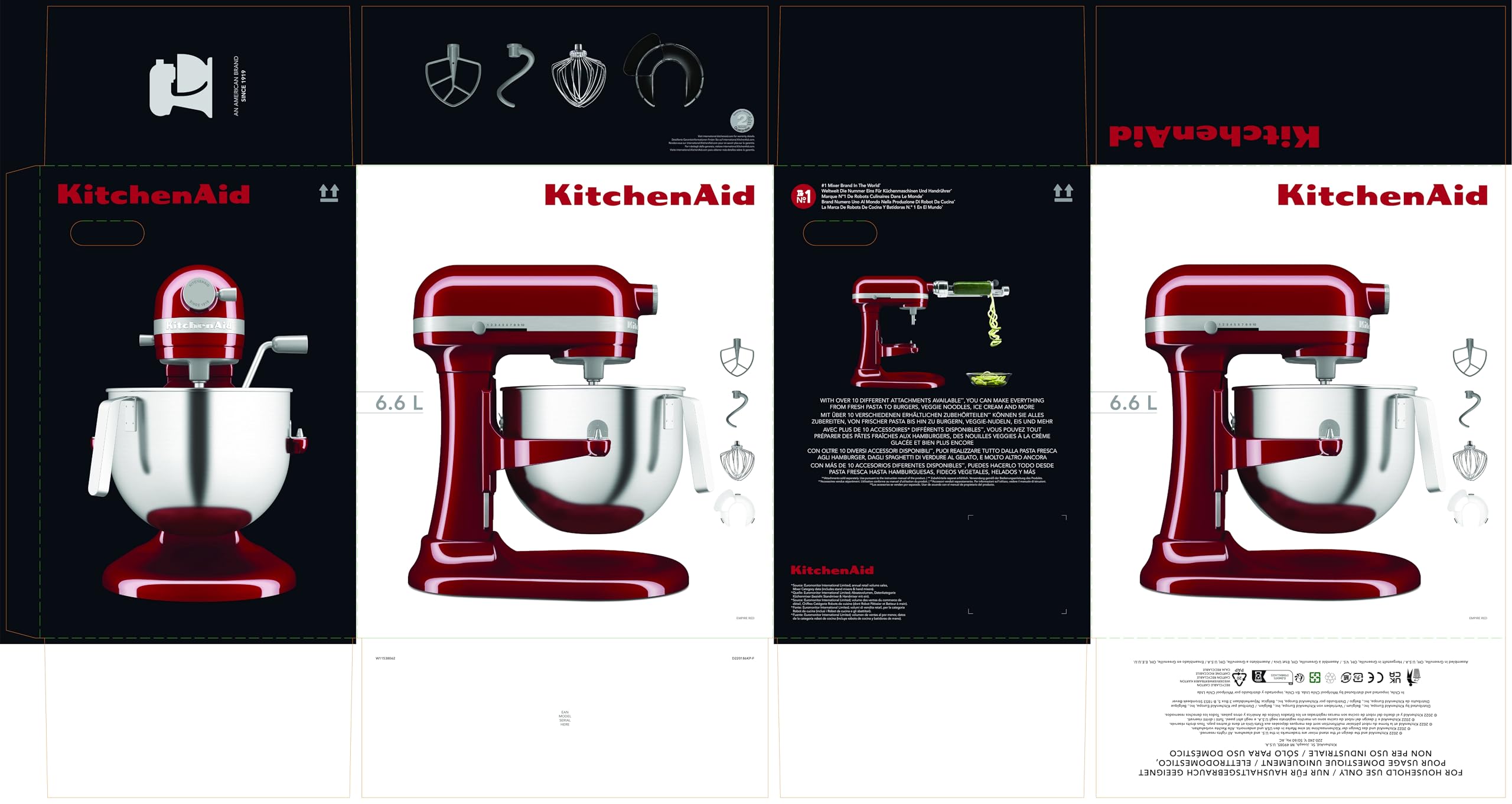 KitchenAid HEAVY DUTY PLANETARIA CON CIOTOLA SOLLEVABILE 6,6 L - ROSSO IMPERIALE 5KSM70JPXEER