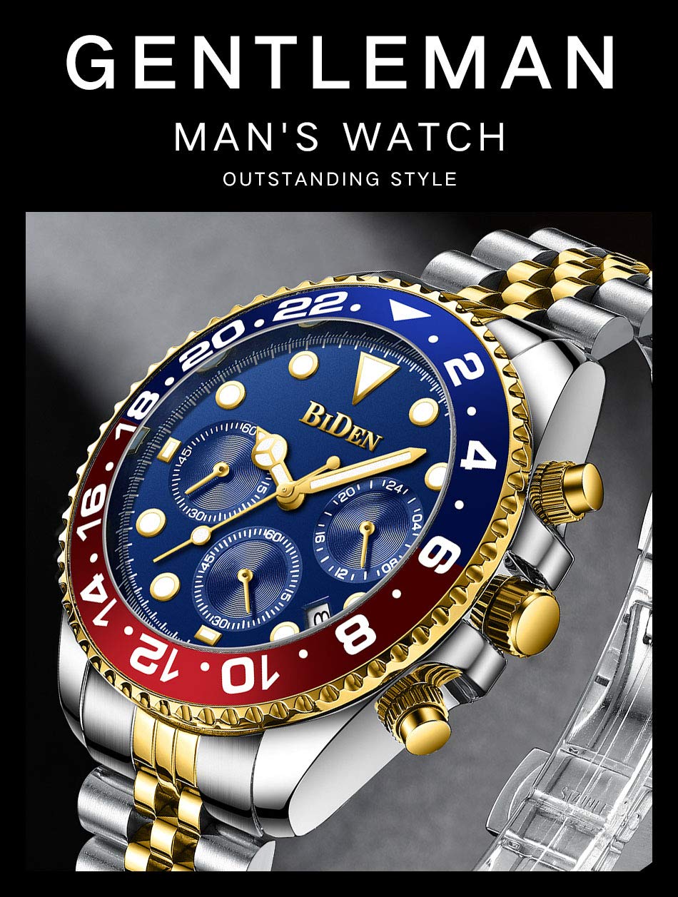Relojes de pulsera de lujo para hombre, cronógrafo luminoso, analógico, de cuarzo, de acero inoxidable, a la moda, impermeable, Azul, Estándar para hombre, Japonés 2
