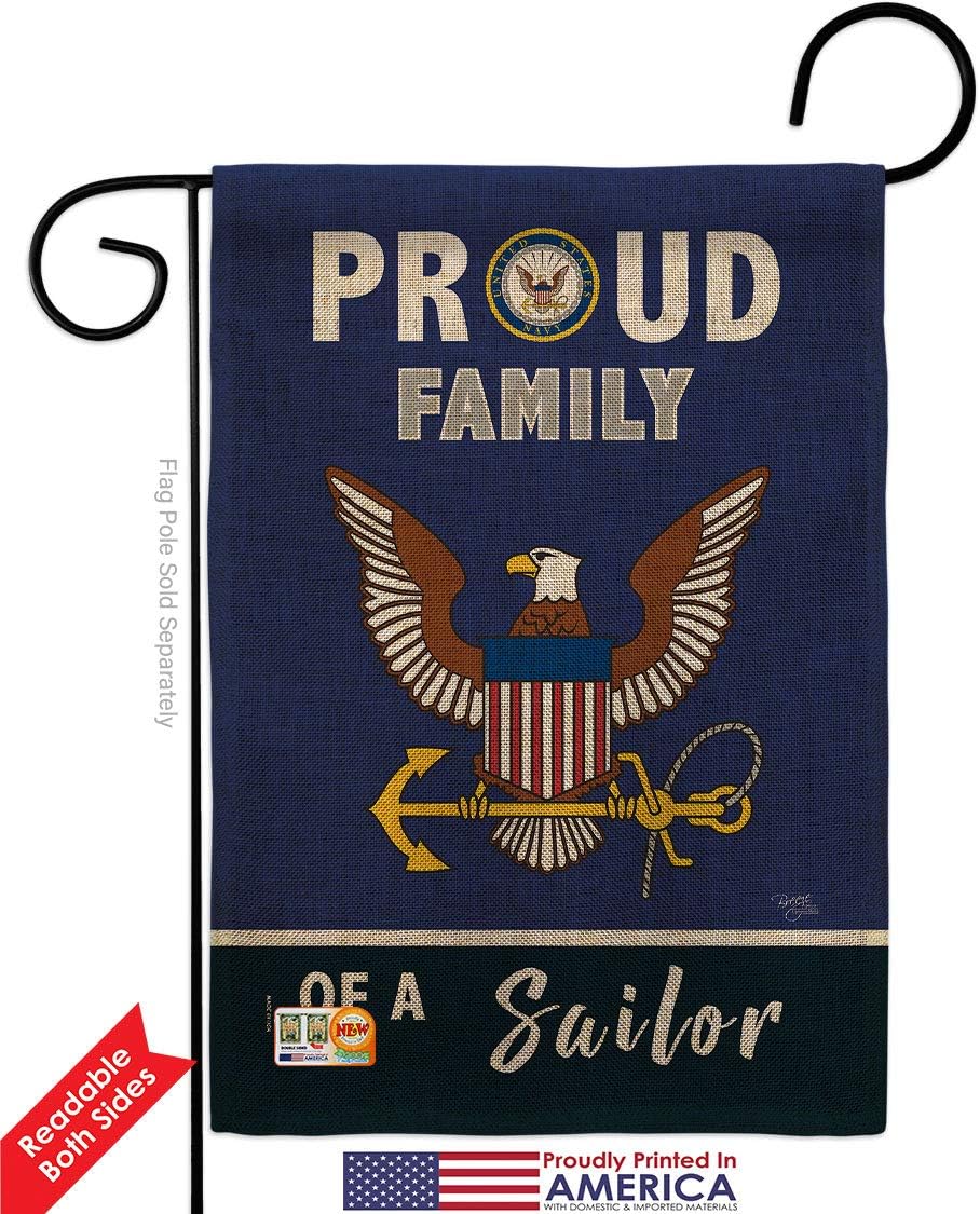 Breeze Decor Proud Family Sailor Burlap Garden Flag 2pcs Pack Armed Forces Navy USN Seabee United State American Military Veteran Retire Official House Banner Small Yard Gift Double-Sided, Made In USA