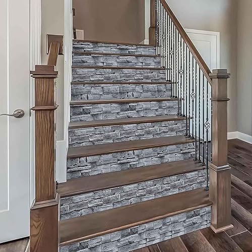 Miniatura 6 de practicalWs Papel tapiz de ladrillo para despegar y pegar, 17.71 x 787.4 pulgadas, papel tapiz gris de piedra sintética, papel de contacto