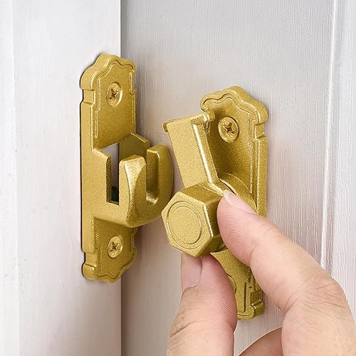 Paquete de 2 cierres dorados para puerta de granero, aleación de aluminio de 90180 grados, pestillo de bloqueo de puerta de ángulo recto, herrajes