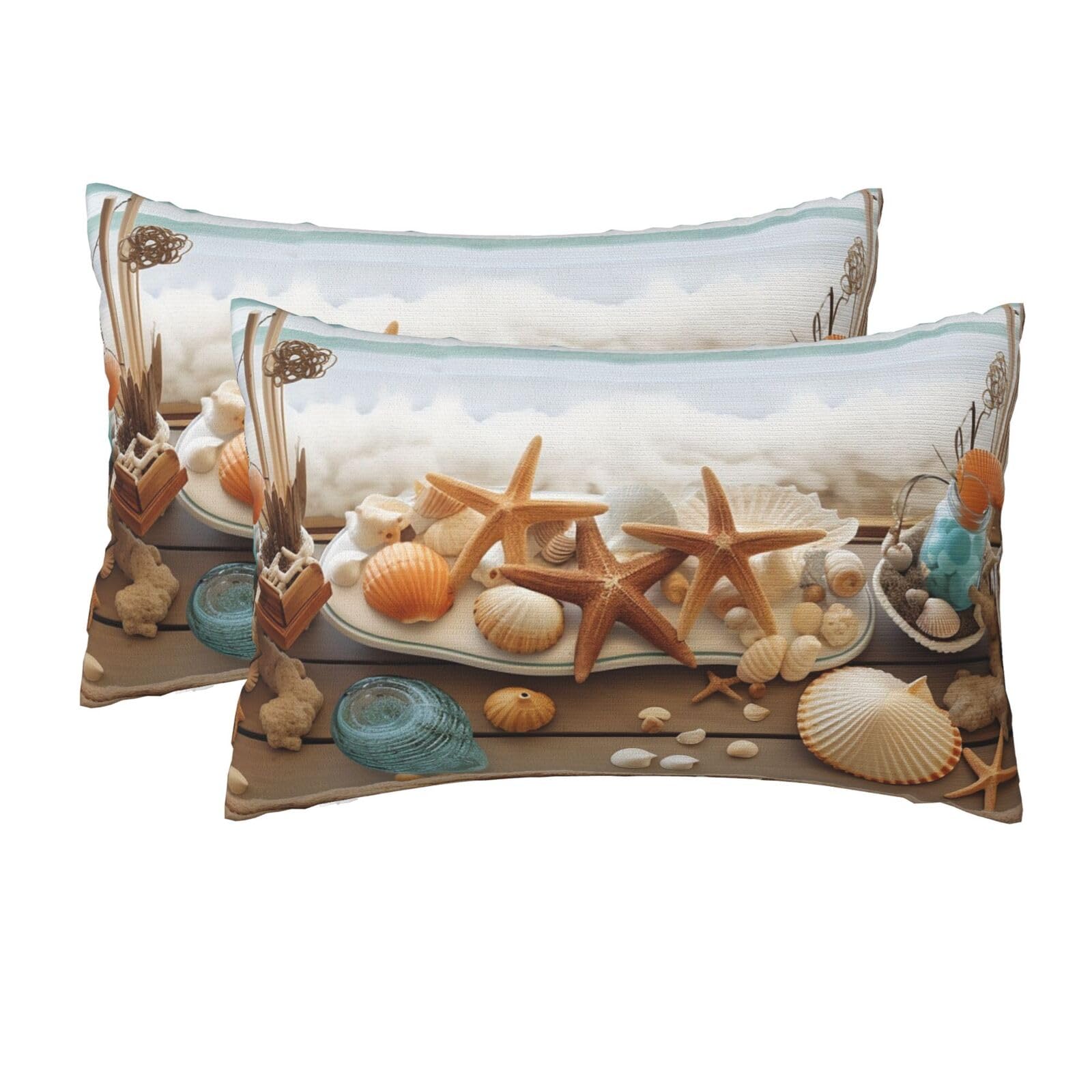 2 Pack Queen Size Pillow Cases for Hair and Skin Soft Breathable Pillow Case Covers with Hidden Zipper Ocean Beach Theme Pillowcase 20x30 Inches Pillow Cover for Sleeping Gift