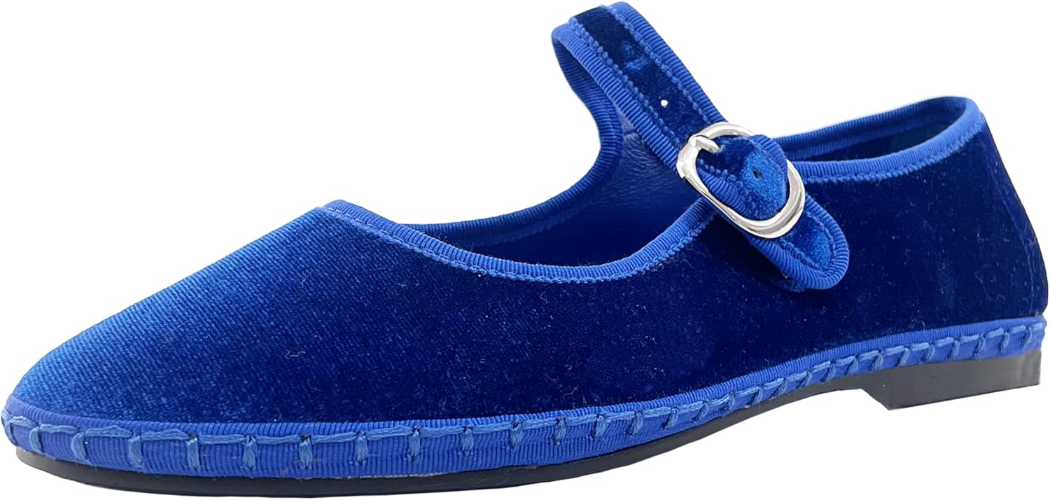Women's Velvet Mary Jane Ballet Flats Round Toe Shoes