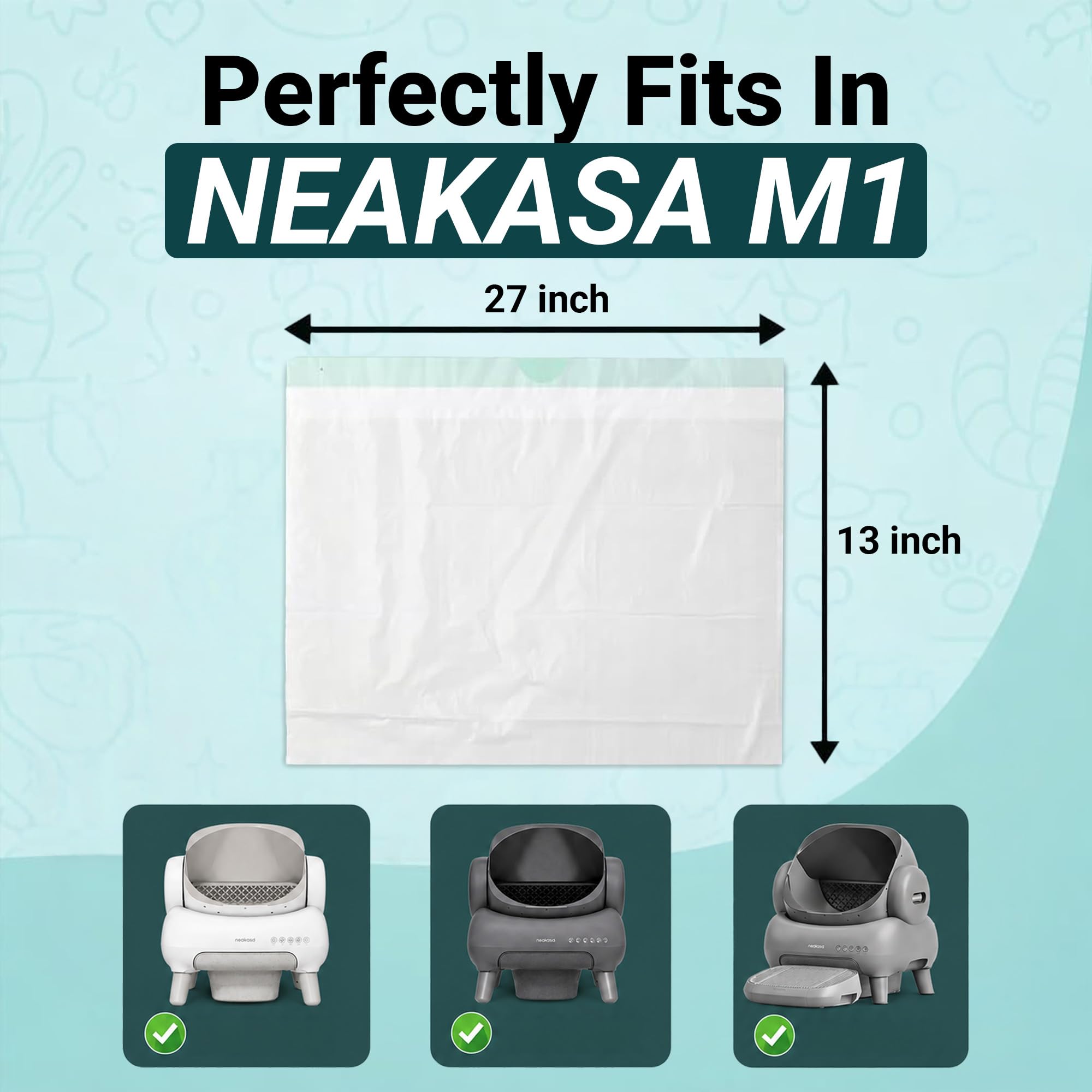 Neakasa - Bolsas de arena para caja de arena, paquete de 100 bolsas de arena para gatos, cordón resistente, a prueba de fugas y duraderas, bolsas de arena neakasa m1 para una limpieza fácil y sin
