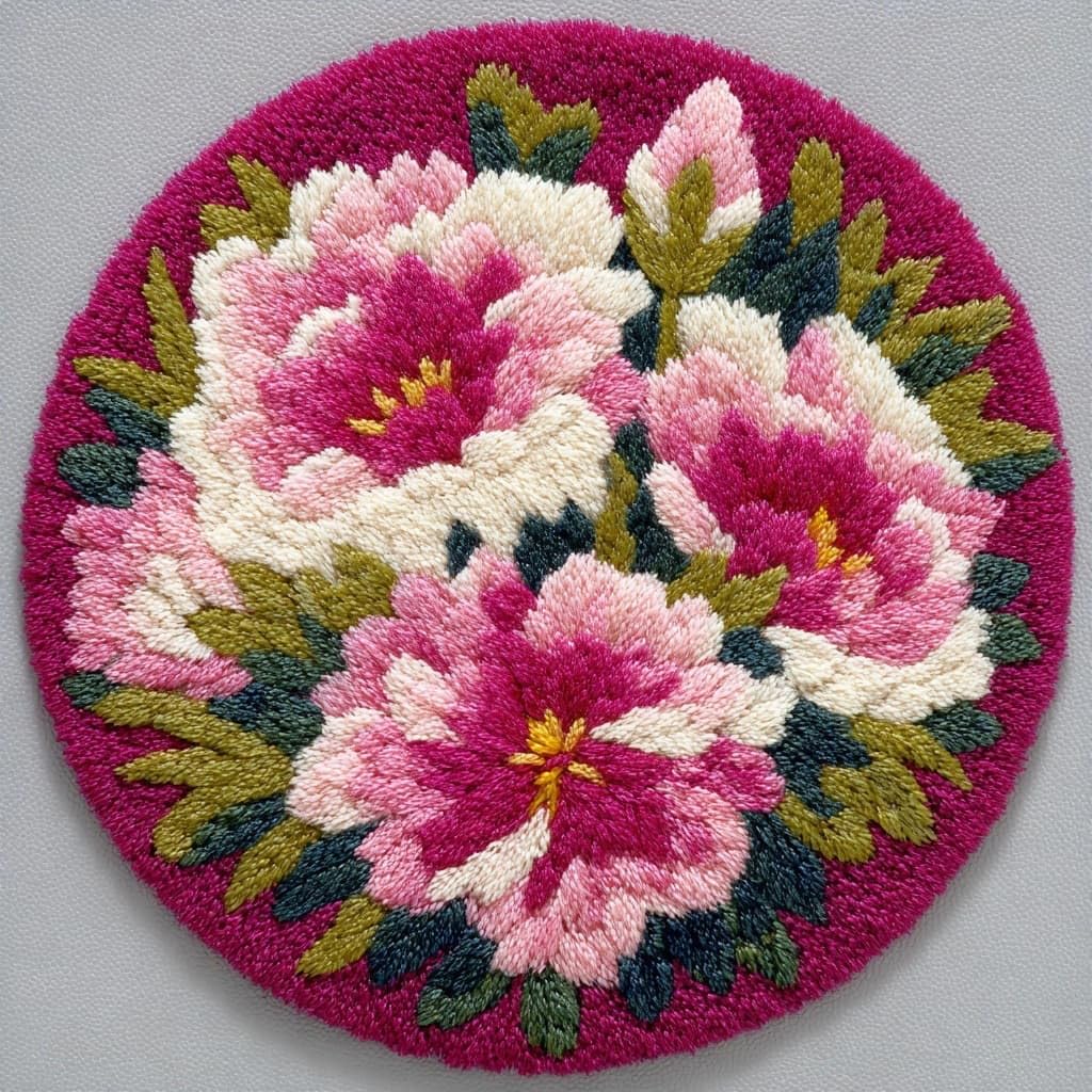 AMBATTERY Latch Hook Kits for Adults,Latch Hook Rug Kit,Peony Flowers