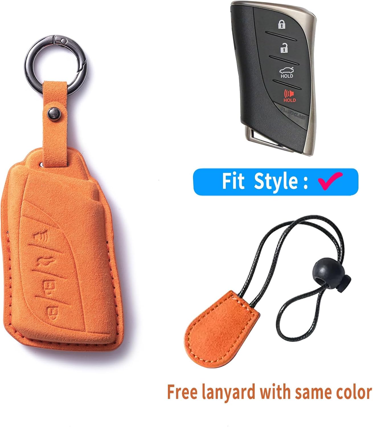 for Lexus Suede Leather Key Fob Cover Compatible with Lexus 2018-2024 ES350 LC500 LC500h LS500 LS500h 2019-2024 UX200 UX250h ES300h 2020-02021 GX460 Smart Key