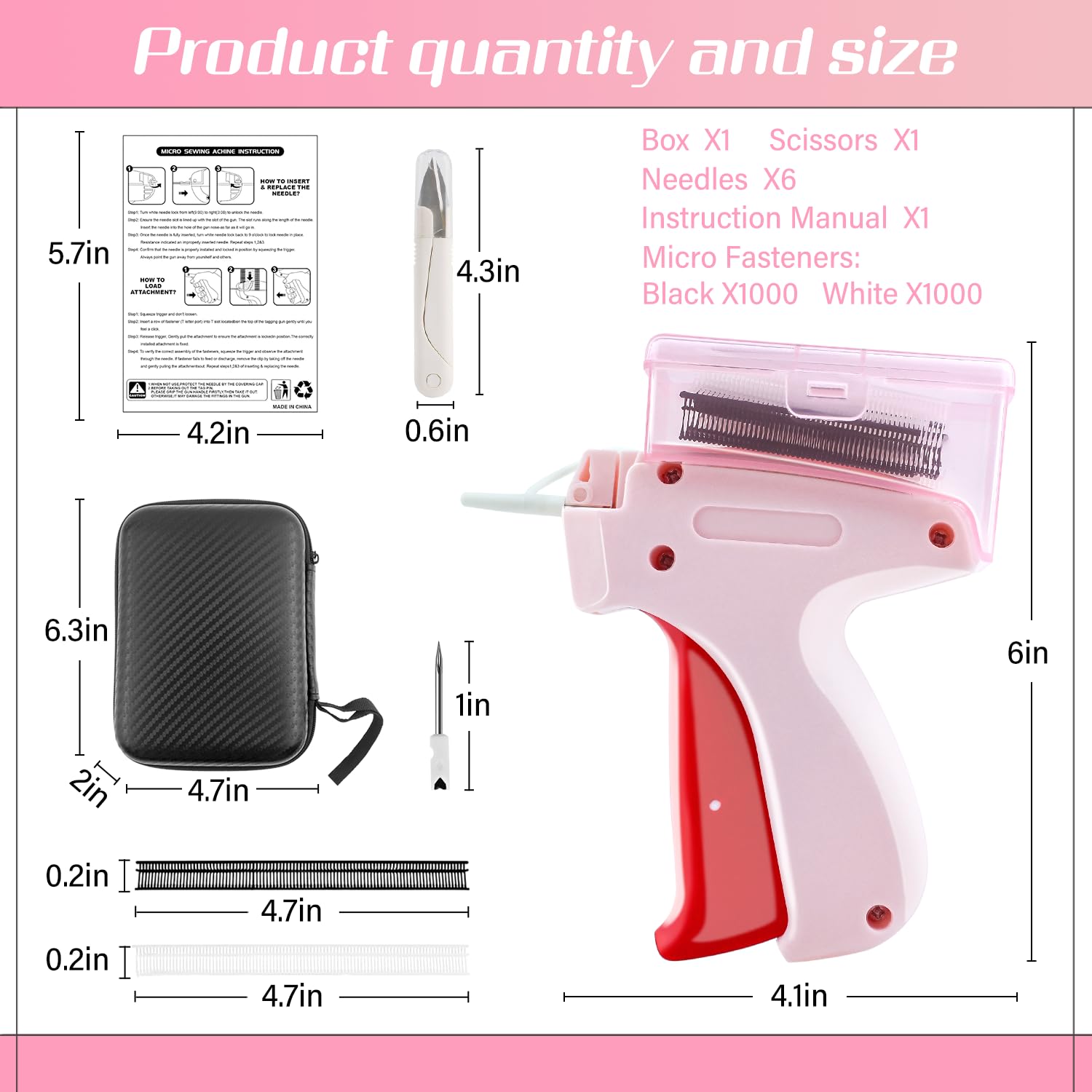 Stitch Gun Clothing Fixer, Micro Tagging Gun, Quick Stitch Sewing Gun for Clothes, Mini Fine Tag Gun kit with 6 Needles 2000 Micro Fasteners & Scissor (D1)