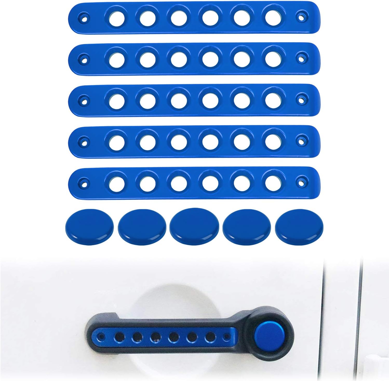 Side Door handle insert Grab Handle & Push Button Knobs Cover Trim Fit for Jeep Wrangler JK JKU 2007-2018 (Blue)