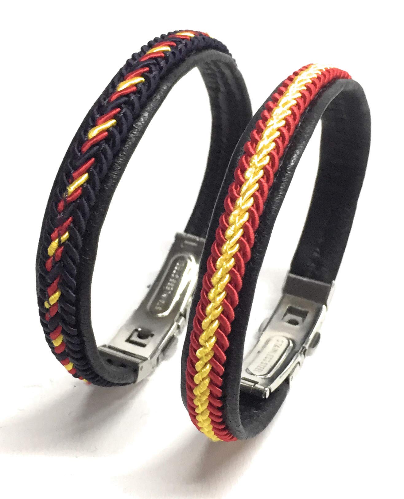 Pulsera De Cuero Bandera España YOJAN PIEL - Artesanal, Ajustable, Cierre Plateado, 14 Mm Ancho, 22 Cm