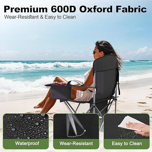 Miniatura 4 de Sillas plegables de camping Oxford 600D, silla portátil para exteriores con bolsa refrigeradora, portavasos y bolsillo de almacenamiento para