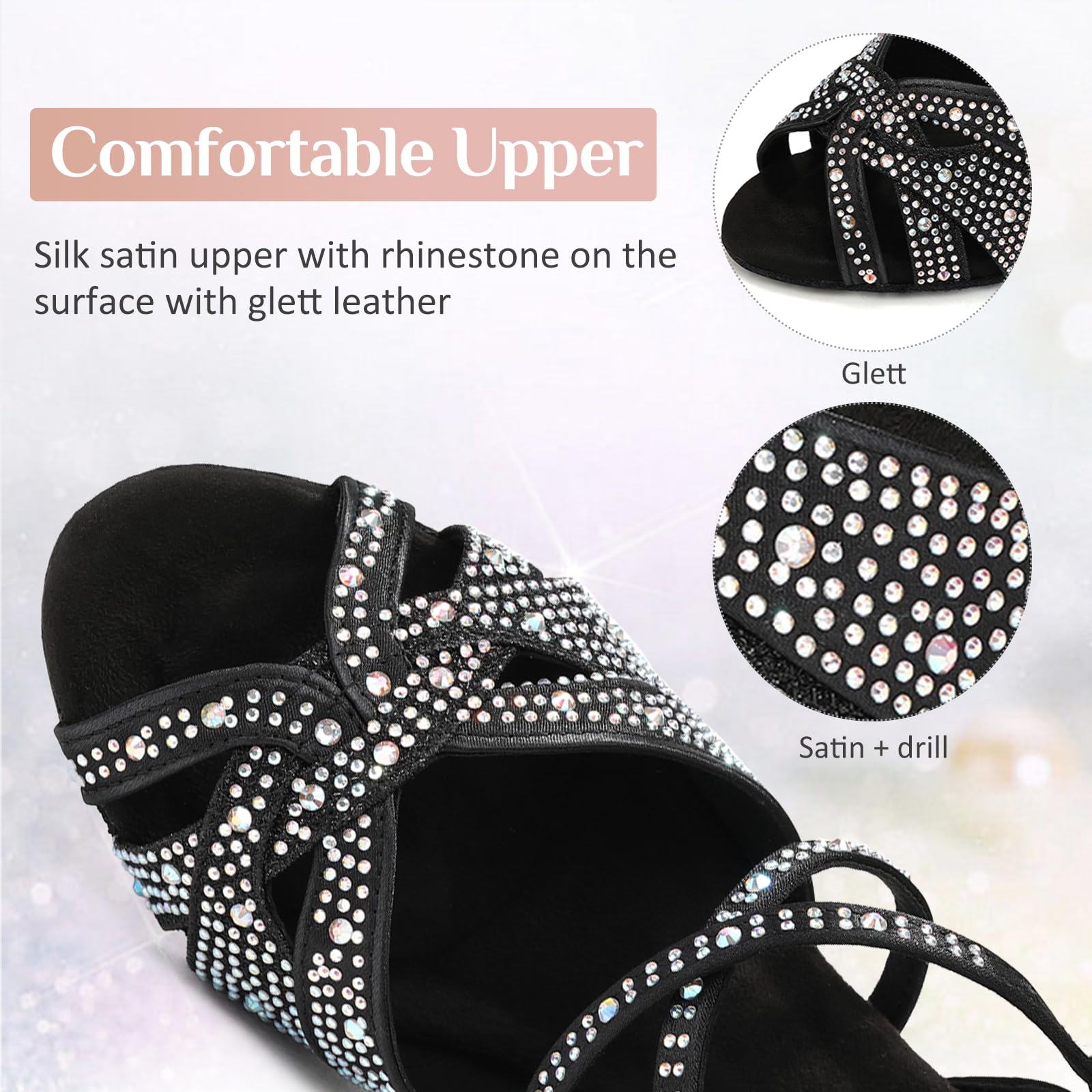 Damen Tanzen Schuhe Tanzschuhe Latein Salsa Glitzer Ballsaal Satin Strass Tanz Glitzer Offen Professionell Salsa Tango Bachata,YCL388,7.5 cm Absatz