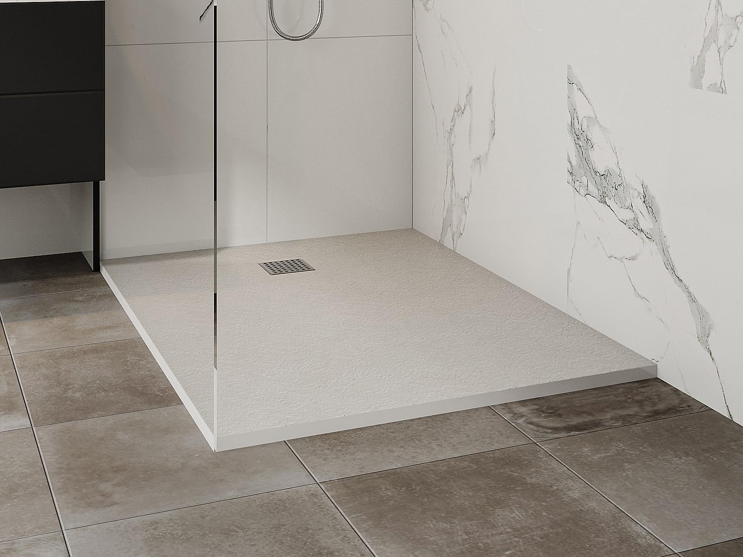 Vente-unique - Receveur de douche extra plat à poser ou à encastrer recoupable en résine SMC - Blanc - 120 x 90 cm - MIRNOSA