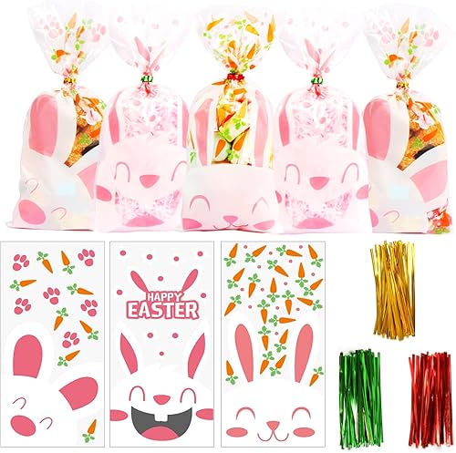 LOMIMOS Bolsas de celofán de 6 x 9 pulgadas, bolsas de embalaje de plástico transparente con lazos giratorios para panadería hecha a mano, palomitas