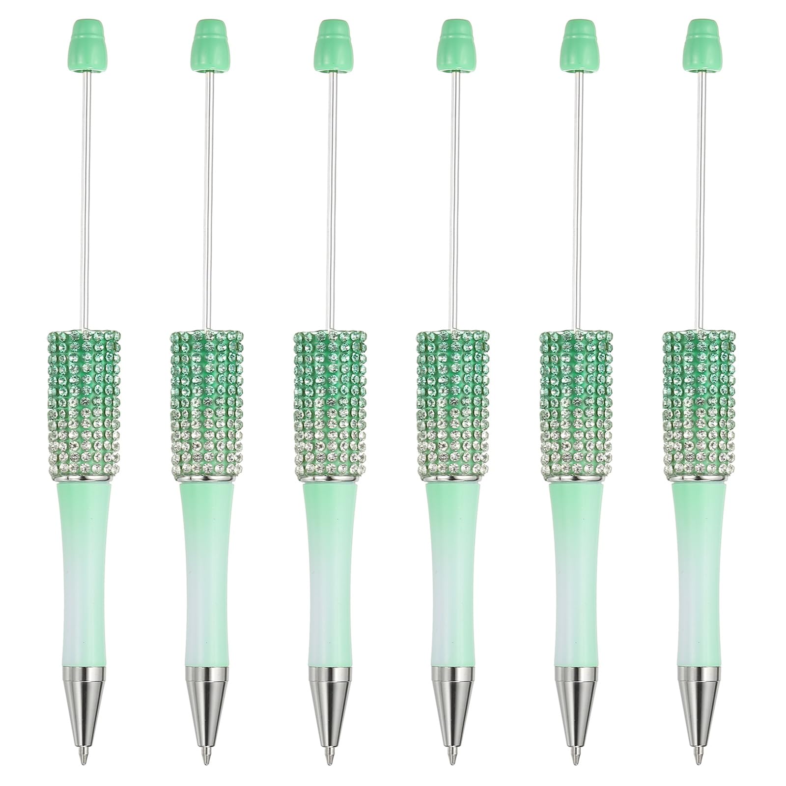 PATIKIL Diamond Beadable Pens, 6 Pcs Gradient Plastic Black Ink Bead Pen Creative DIY Ballpoint Pens for Teacher Office DIY Crafts Party Decorations Handmade Supplies, Green/White — image 1