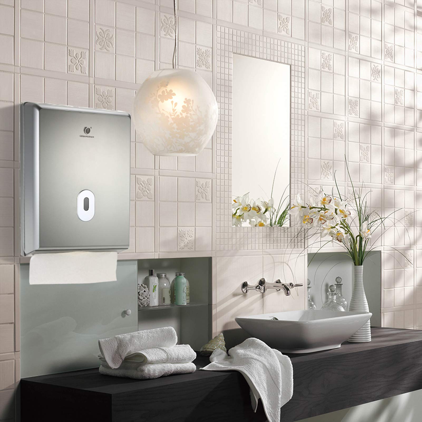 Decdeal 1 dispenser da parete per salviette di carta, di lusso, per hotel, casa, bagno White (D'argento)