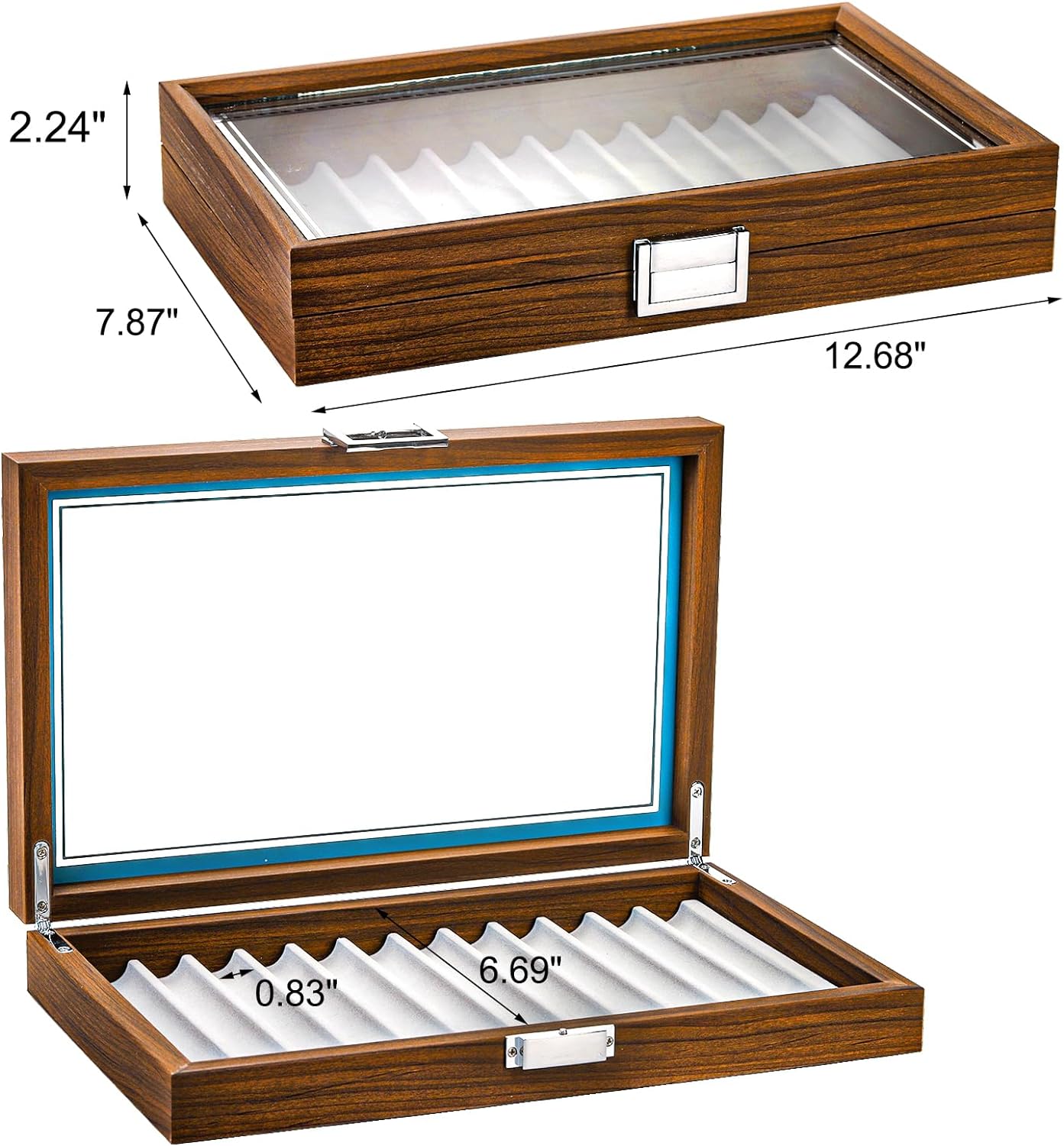 Yesland Black Walnut Wood Display Box, 12 Slot Fountain Pen Organizer With Clear Glass Window, Luxury Collection Case for Shop, Home