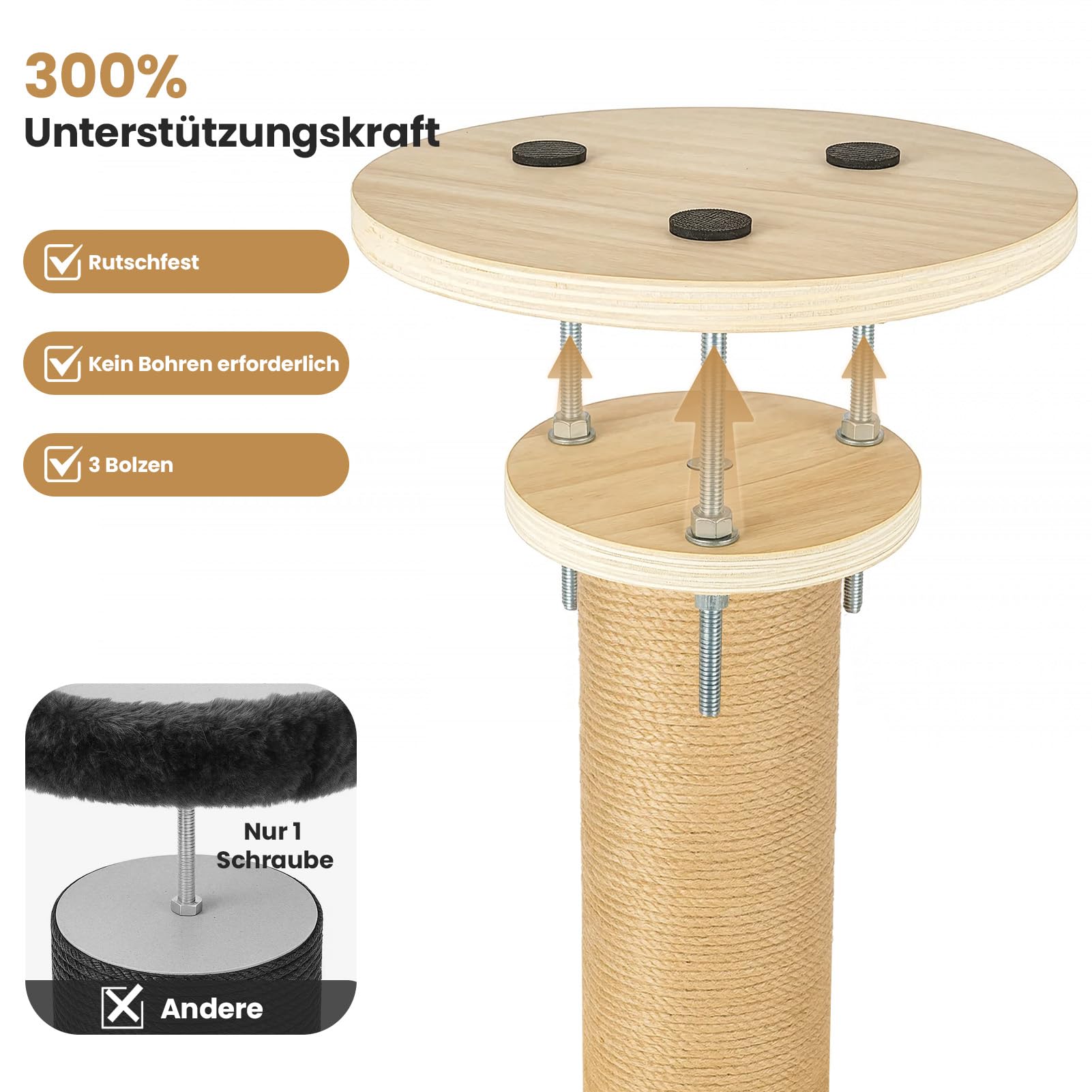 Youyijia Katzenbaum Deckenhoch 288–304 cm XXL, 5 Ebenen Katzenkratzbaum mit Breiter Basis, Kletterbaum für Katzen, Kratzbaum aus Naturholz, Katzenmöbel