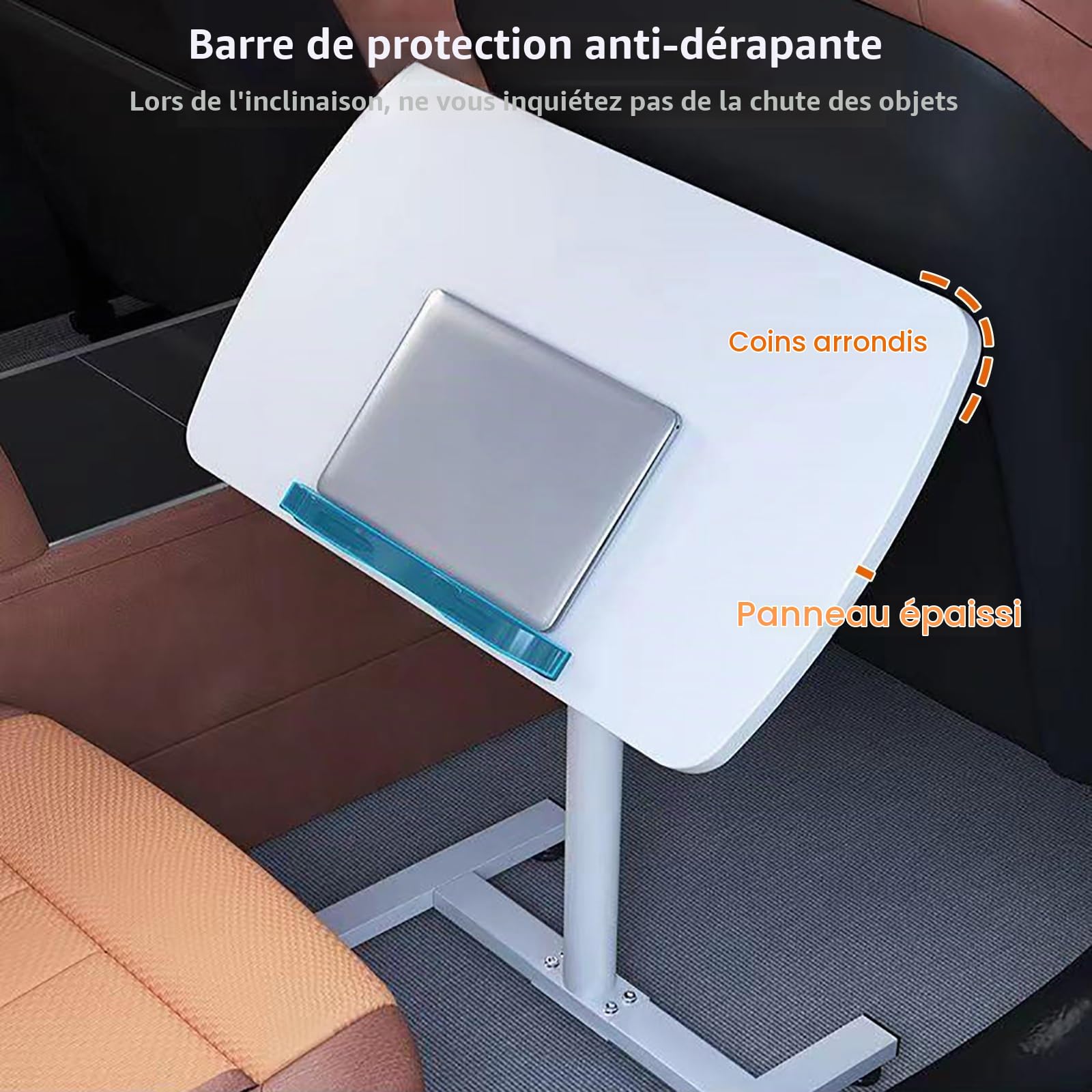 Table Pliante pour Camping-Car, Table de Repas Pliable à Hauteur Réglable, Poste de Travail Informatique avec Support en Tube d'acier et Plateau en MDF(Gray,48x30cm)