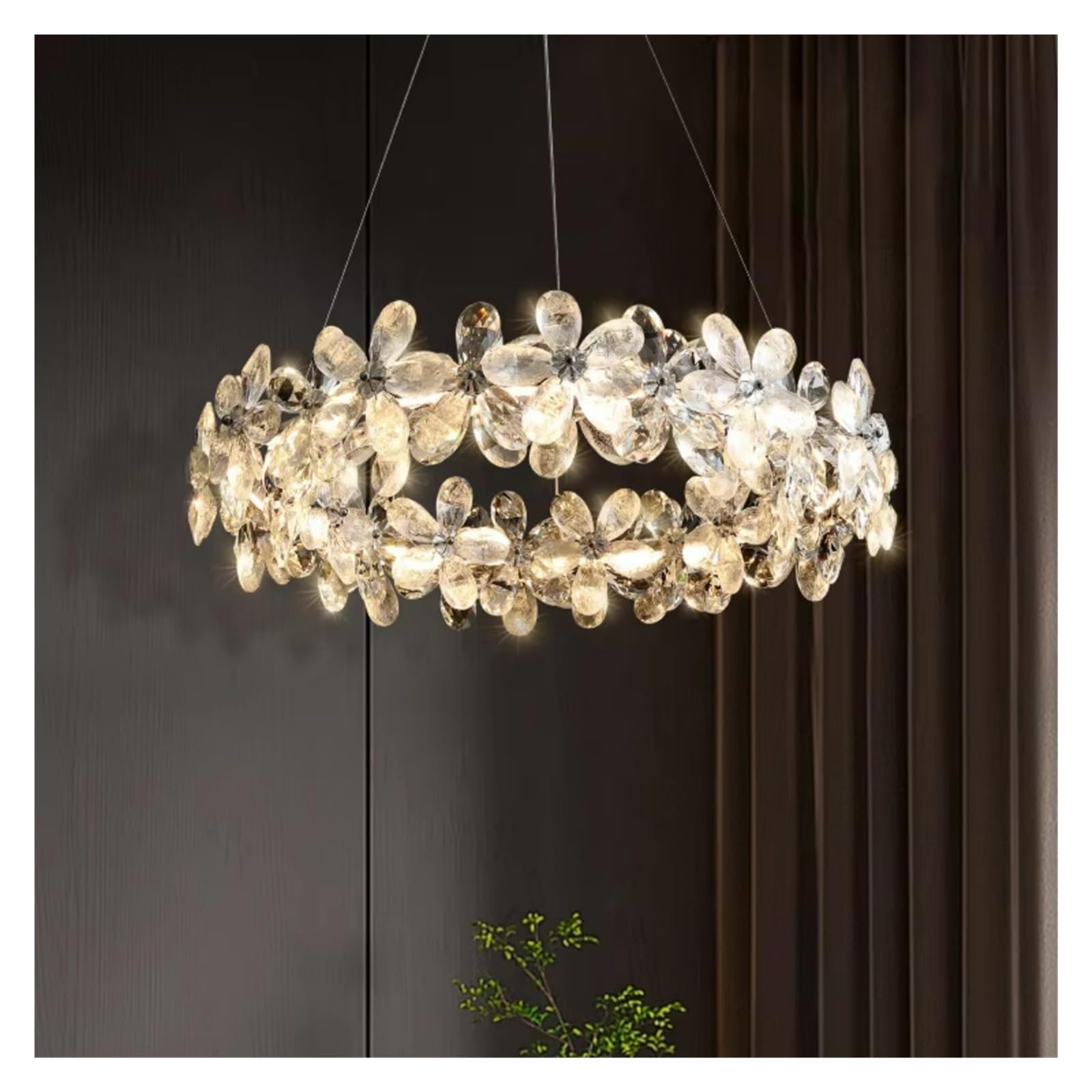 ASerZenith French Crystal Pendant Lamp Round Silver Suspended Light Fixtures Living Room Crystal Lamp,Cold White-Round 60Cm