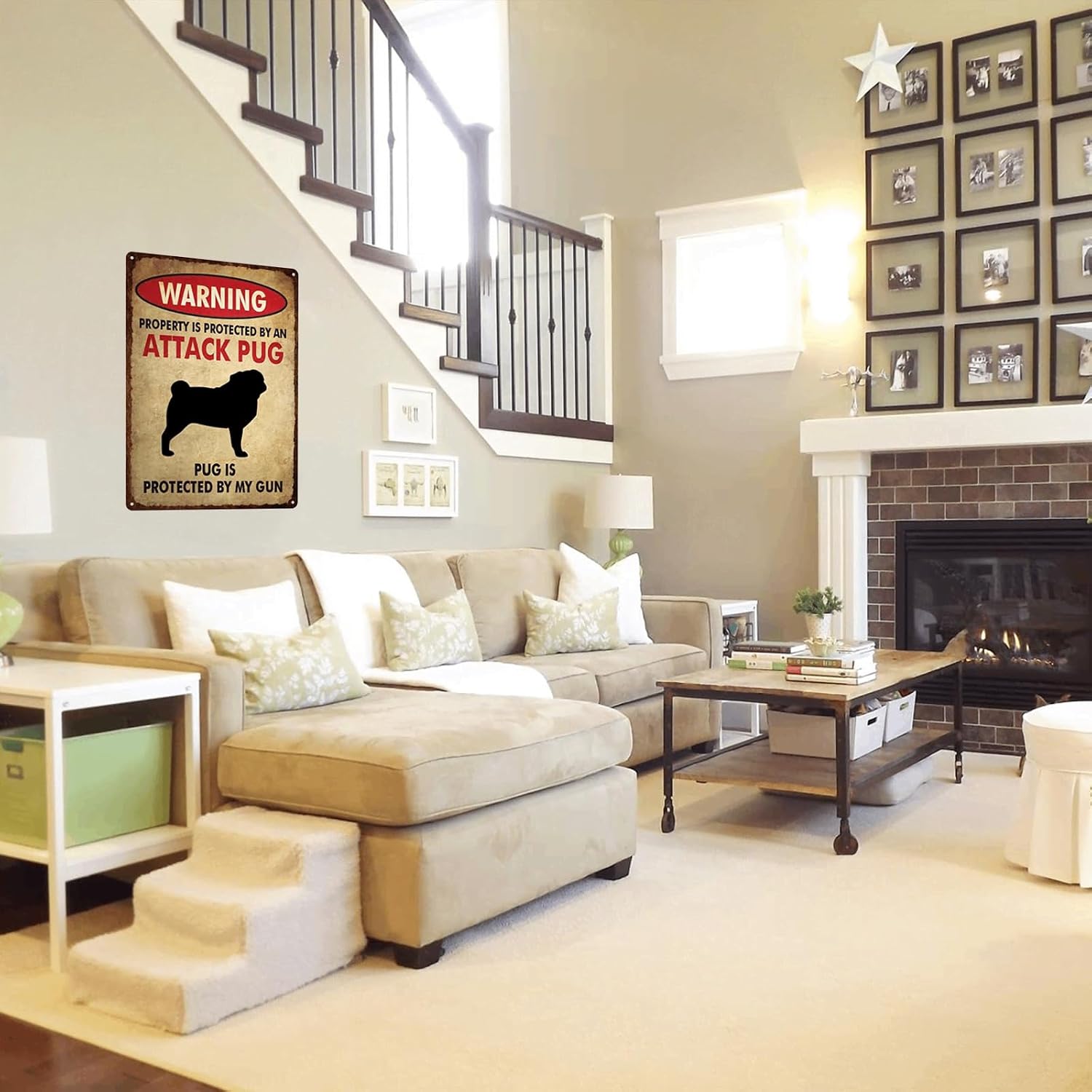CAEJCCL Metal Signs Warning Property Is Protected By An Attack Pug Funny Metal Tin Sign for Home Kitchen Farm Garden Wall Decor 8x12 Inches image 5