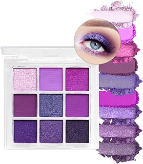 Purple Eyeshadow Palette, Pink Make-Up Palettes Shimmer Eye Shadow, Highly Pigmented Matte Shimmering Cool Make up Set, 9 Colour Waterproof Longlasting Eye Shadow Palette