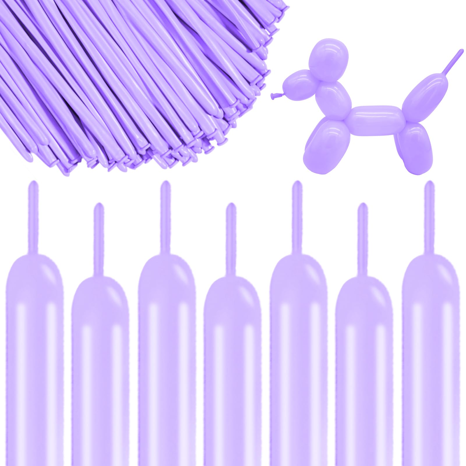 ASIUHY Pastel Purple 260 Long Balloons 100 Pack | Durable Latex Modeling Balloons for Parties - main product image