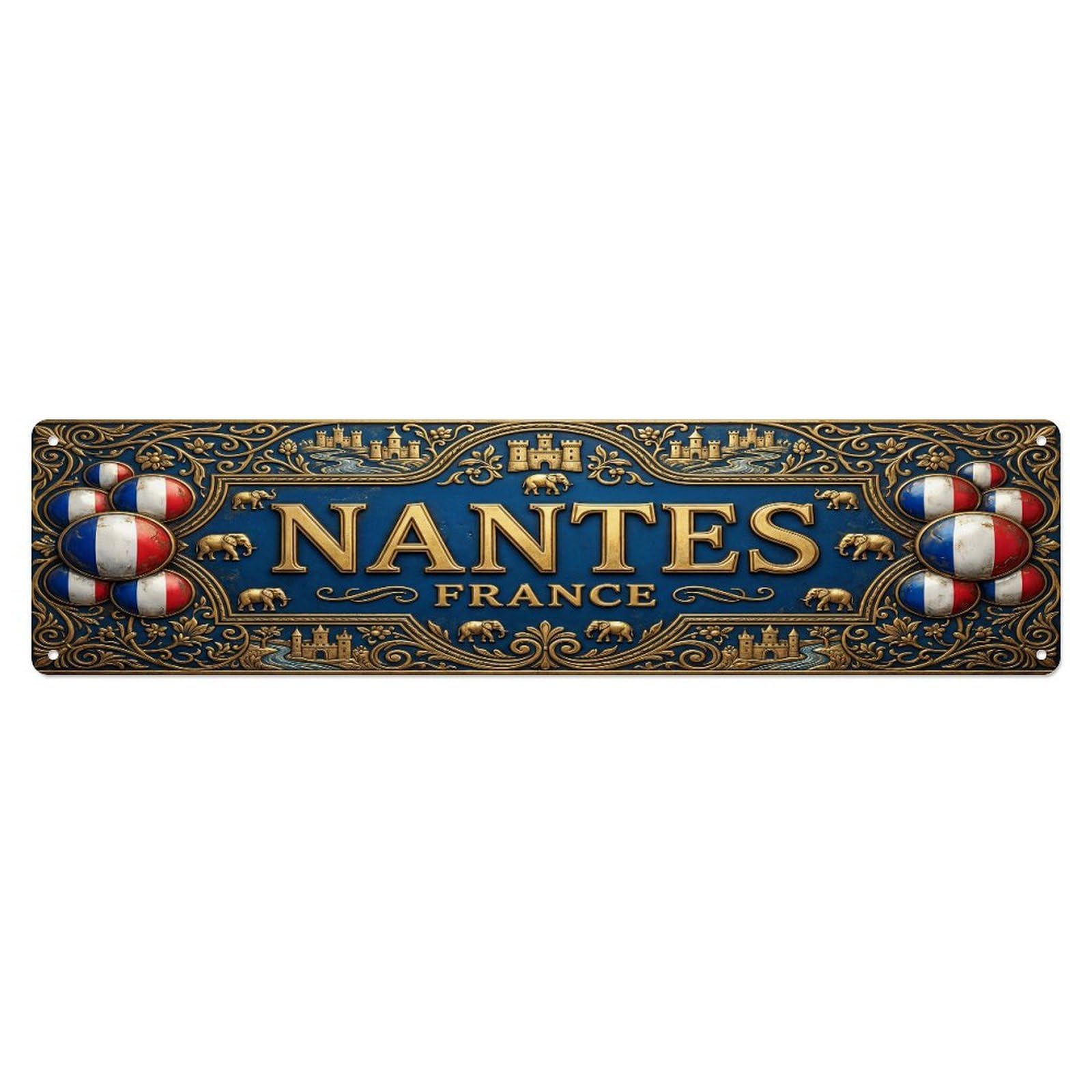 Vintage Nantes France Flag Pattern Metal Tin Sign