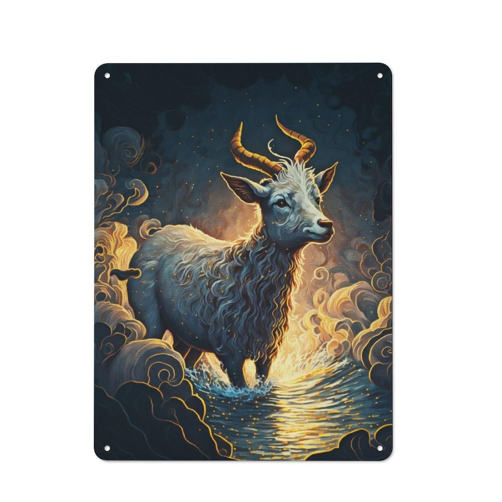 Junmoney Goat Swimming In Ocean Metal Sign 40X30cm With For Hallway Wall, Vintage Decor, For Garage, Workshop And Man Cave Decoration