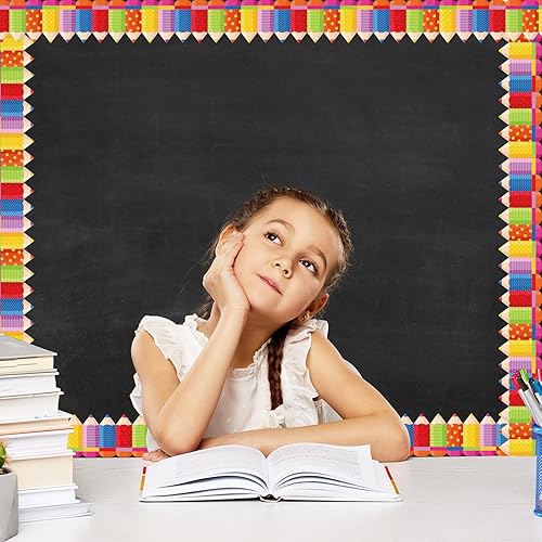 Vista 6 de Whaline 32.8ft Pencils Bulletin Board Borders Back to School Die-Cut Bulletin Board Colorful Pencil Rolled Border Trim for First Day of School