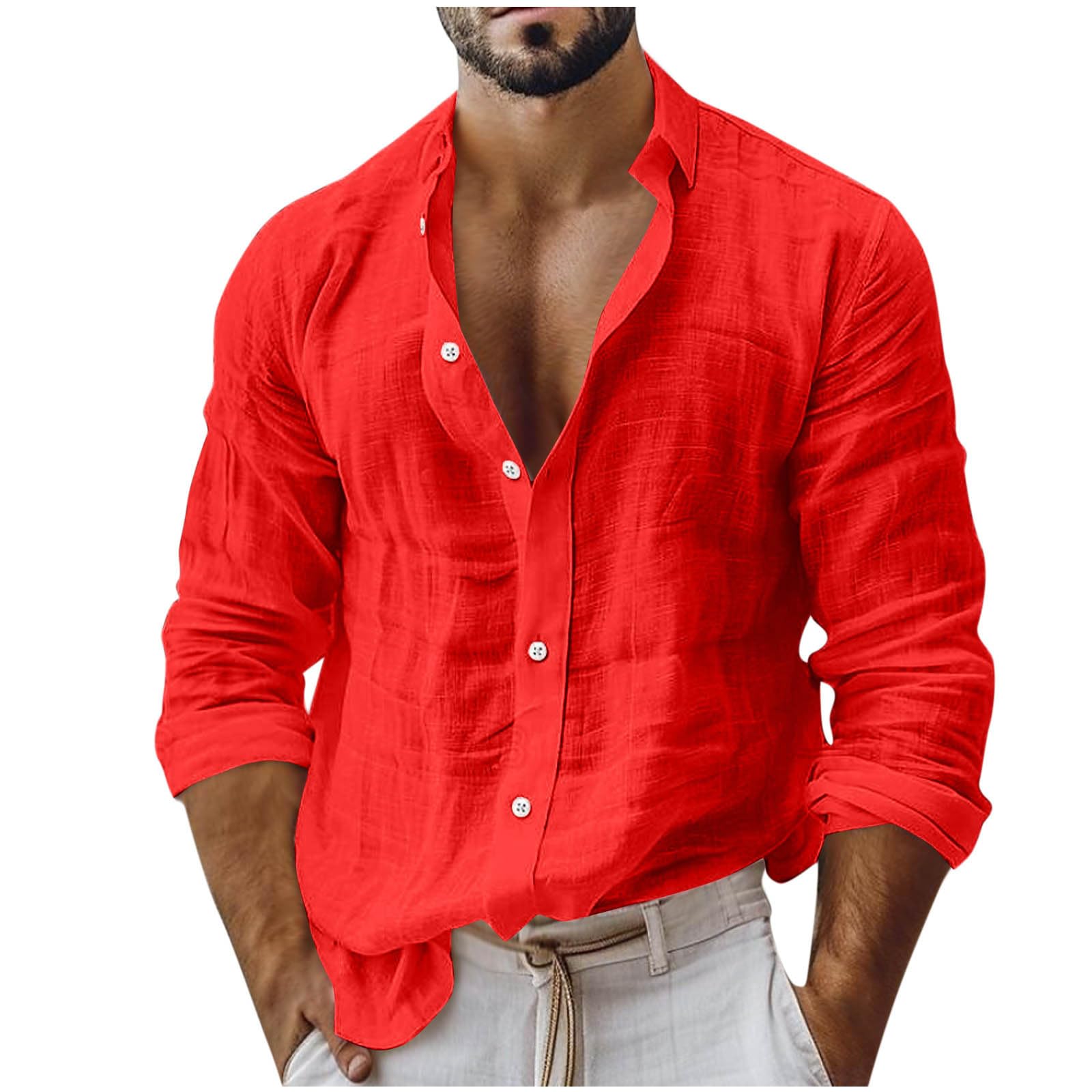 Men's Linen Shirts UK Sale Long Sleeve Button Down Regular Fit Cotton Shirt Solid Color Lightweight Summer Beach Hawaiian Holiday Tee Tops Tshirts Clearance Plus Size S-3XL