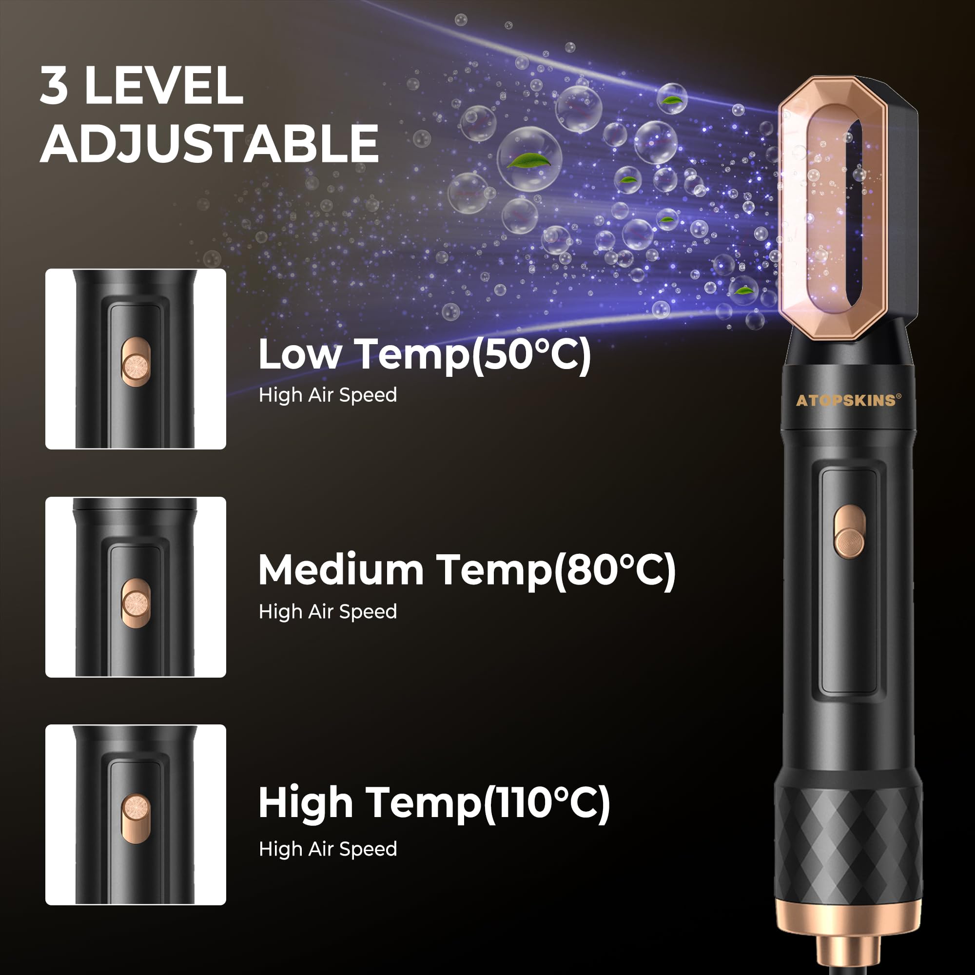 Secador 6 en 1, Cepillo de Aire Air Styler Set 6 Modelador de Cabello, plancha de pelo cepillo alisador pelo cepillo alisador cepillo pelo rizado secador pelo profesional, Negro