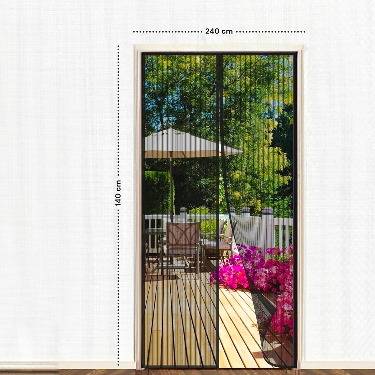Magnetyczna moskitiera do drzwi i okien, 140 x 240 cm, idealna na balkon, łatwa instalacja, ochrona przed owadami z drobną siatką, automatyczne zamykanie, czarna