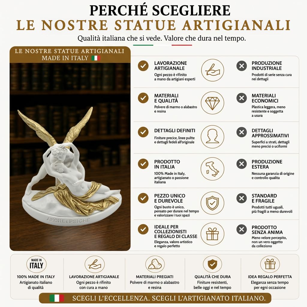 GINGERSHOPONLINE Busto Statua Design: Amore e Psiche (versione dipinta oro) - Riproduzione busto, scultura in marmo e resina - circa 13 cm, 350 gr. - Prodotto Made in Italy - Idea Regalo Casa