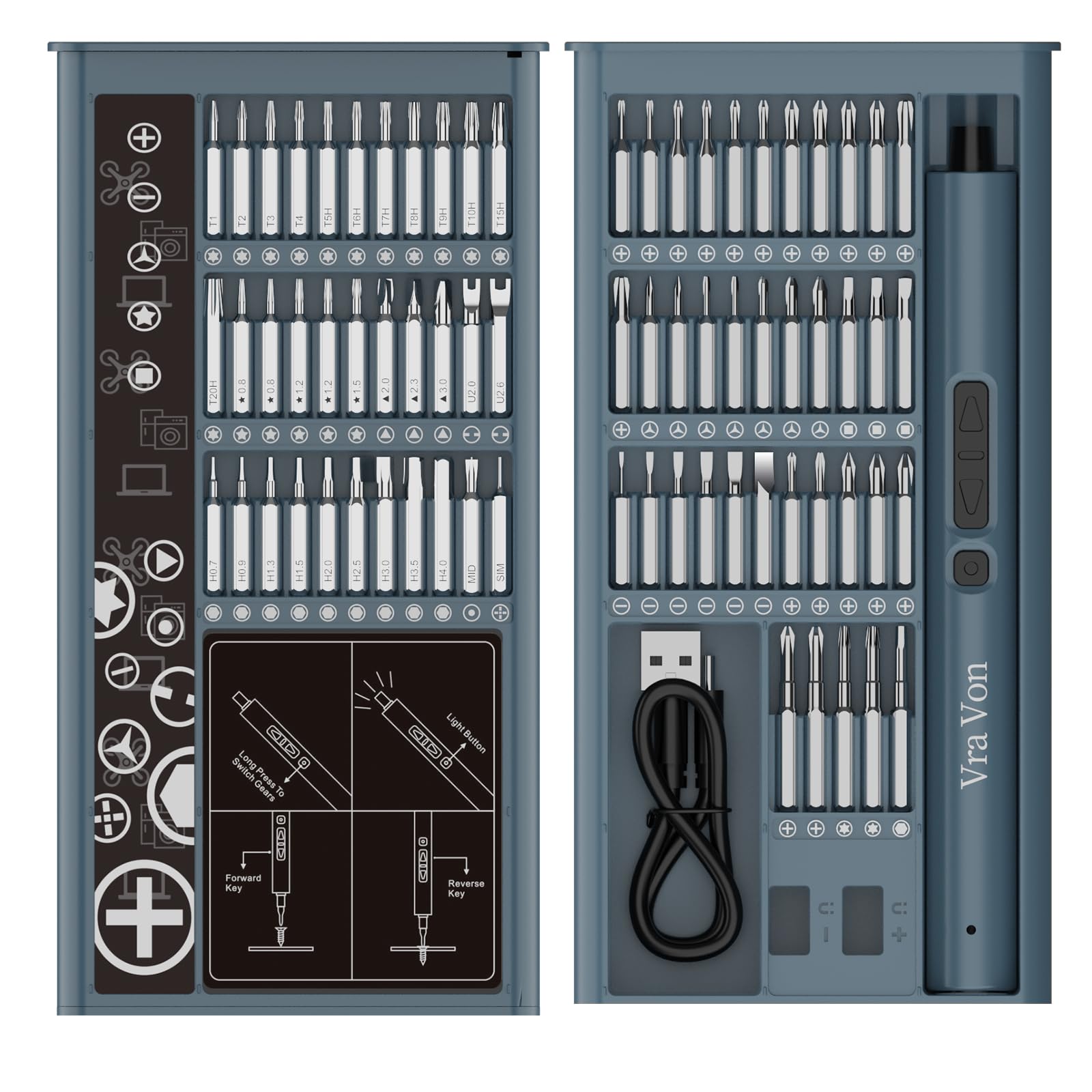 Mini Electric Screwdriver Set with Sliding Storage Case 75-in-1 Kit 71 Precision Bits USB-C Rechargeable Cordless Screwdriver 200