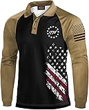 Mainfini Men's Long Sleeve 1776 Golf Shirt USA Flag Graphic Button Polo Shirt (S-3XL) Brown - Raglan Sleeves Large