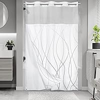 Vista 20 de Juego de cortina de ducha larga a rayas gris y blanco degradado sin gancho con forro a presión - Juego de cortina de ducha y forro de hotel