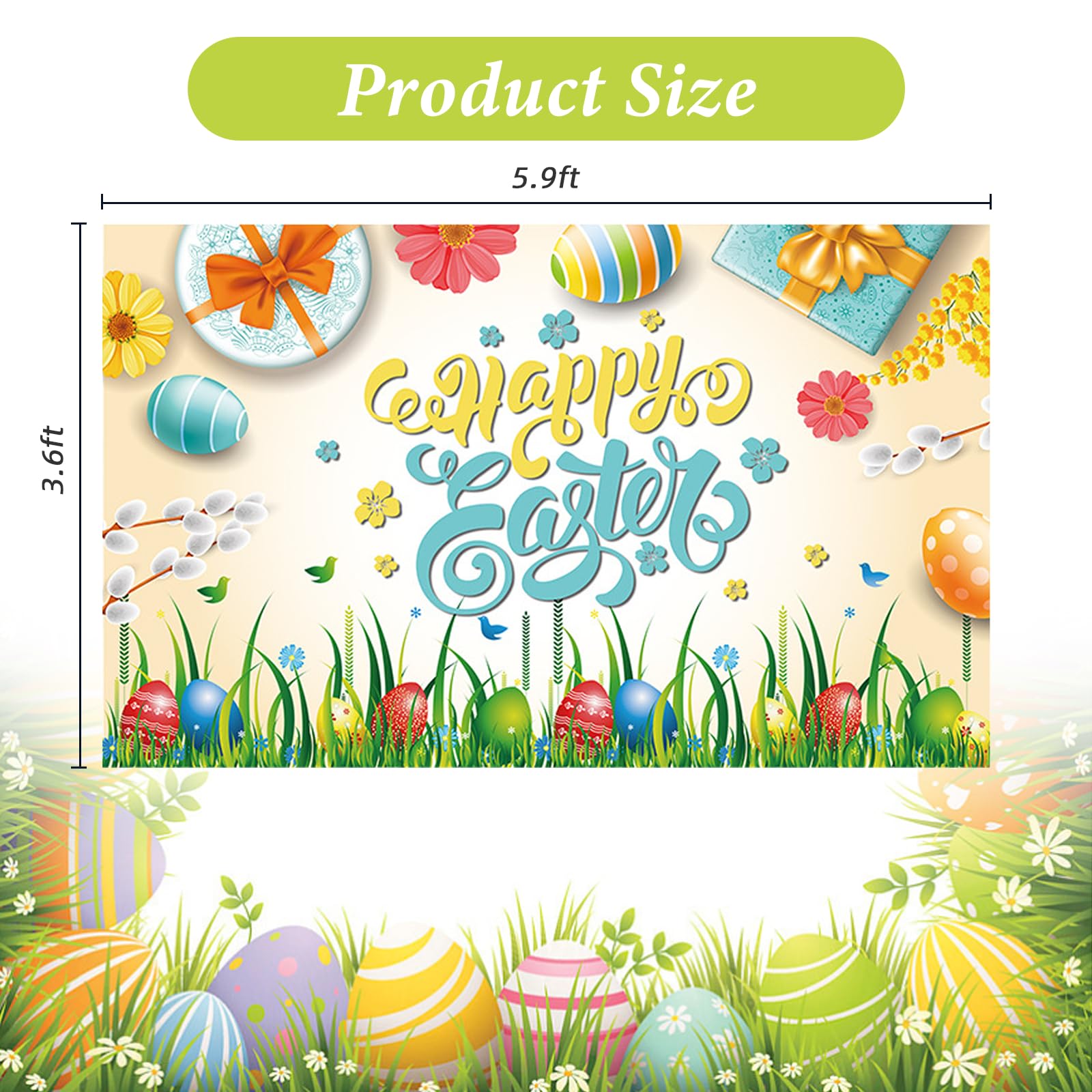 Easter Backdrop Banner,Easter Decorations Egg Game Activity Banner (180 x 110 cm), Black - Image 2