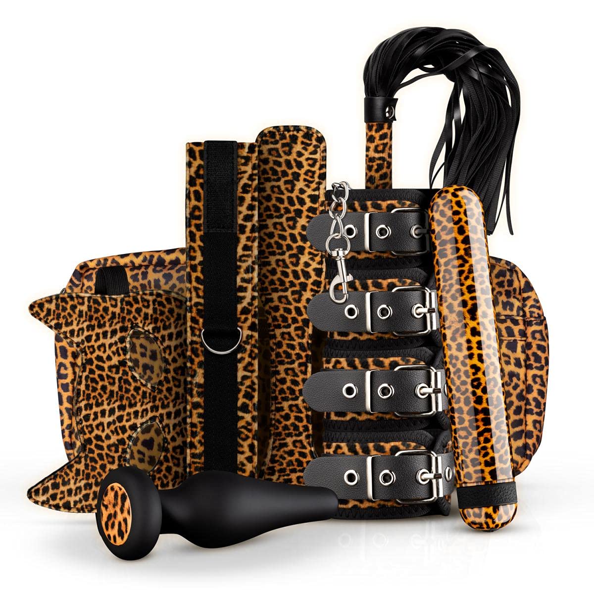 Panthra Coffret Cadeau Érotique Gato – Coffret Cadeau Érotique avec 8 Jouets Sexuels Léopard - Ensemble de Jouets pour Hommes, Femmes et Couples – BDSM Set incl. Sac Assorti - Sextoys Léopard