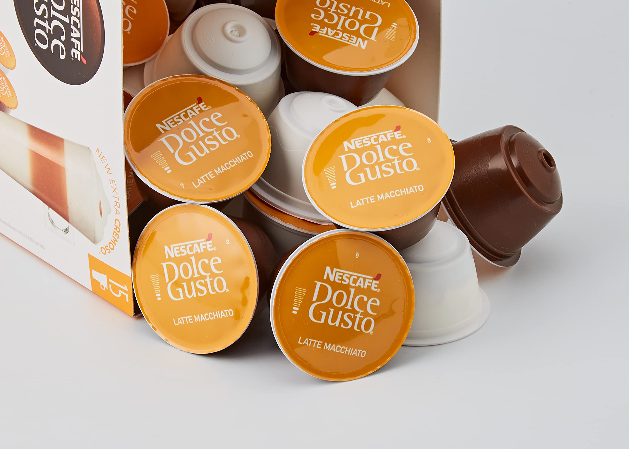 NESCAFÉ Dolce Gusto Latte Macchiato Vorratsbox 90 Kaffeekapseln (Aromatischer Espresso, 3-Schichten -Köstlichkeit aus feinem Milchschaum & Latte Macchiato, 48 Kaffeekapseln