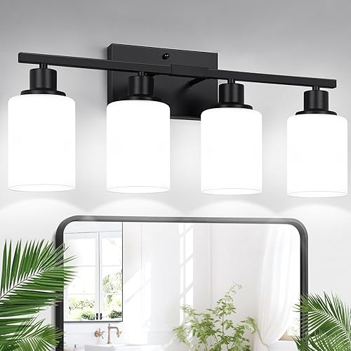 Miniatura 14 de Lámparas de baño de 4 luces, luces de tocador de níquel cepillado con pantallas de vidrio transparente, moderna lámpara de pared de baño para