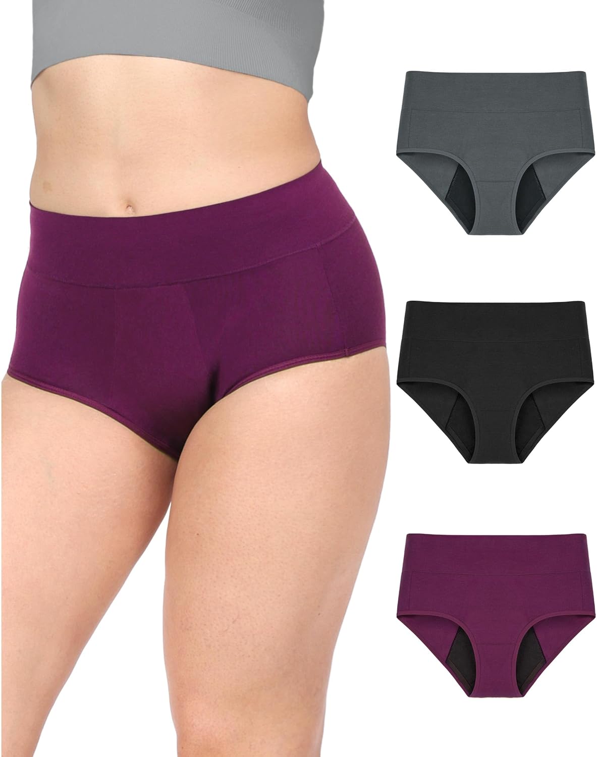 Neione Women Period Underwear Heavy Flow High-Waisted Cotton Postpartum Panties Menstrual Briefs Holds 5 Tampons