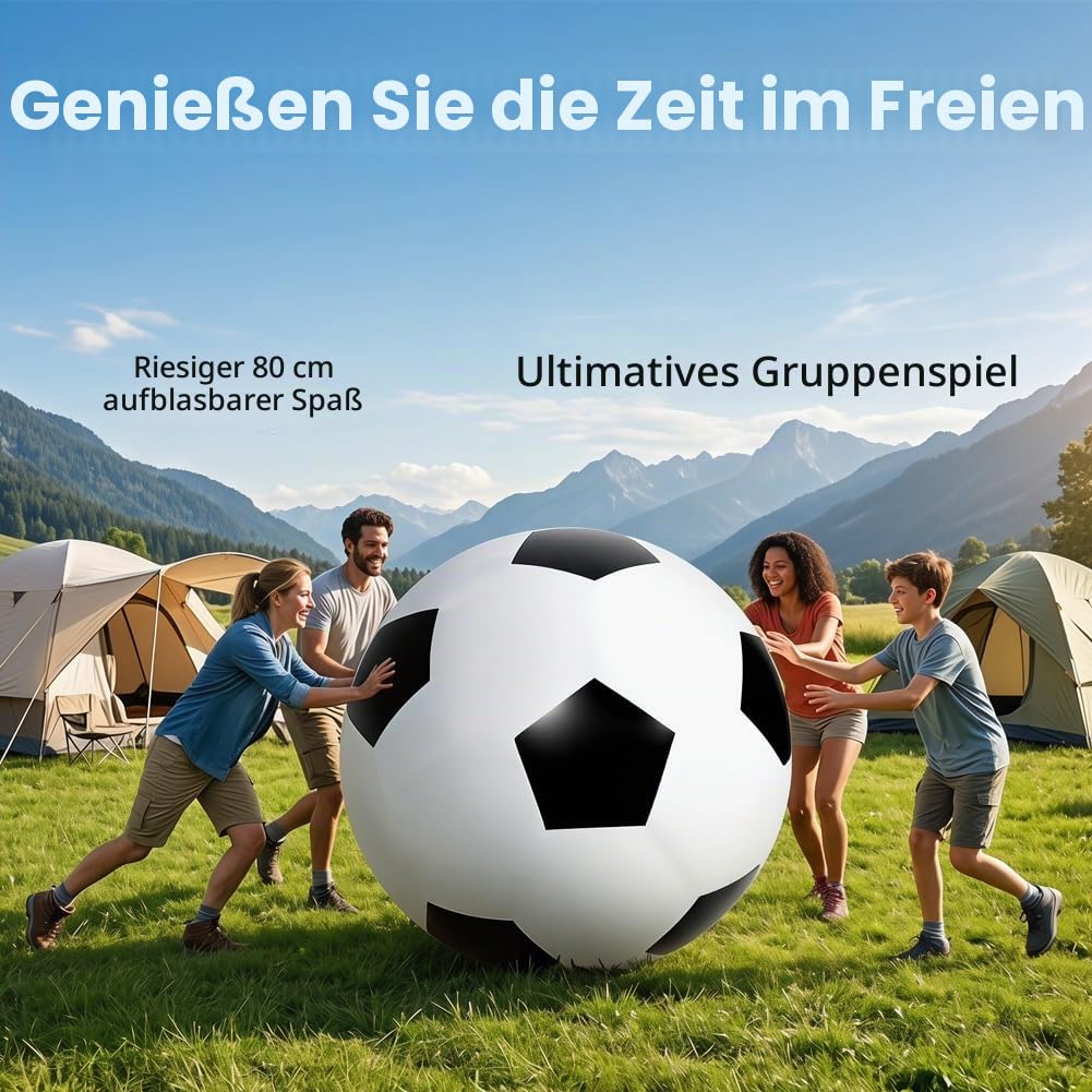 RANJIMA Fußball Ø 80 cm Groß, Aufblasbarer Spielball mit Pumpe, Fun Sport Softball Fußball, Springender Spielball Für Kinder Indoor Und Outdoor PVC Spring Ball Für Spaß Am Strand Pool Und Garten