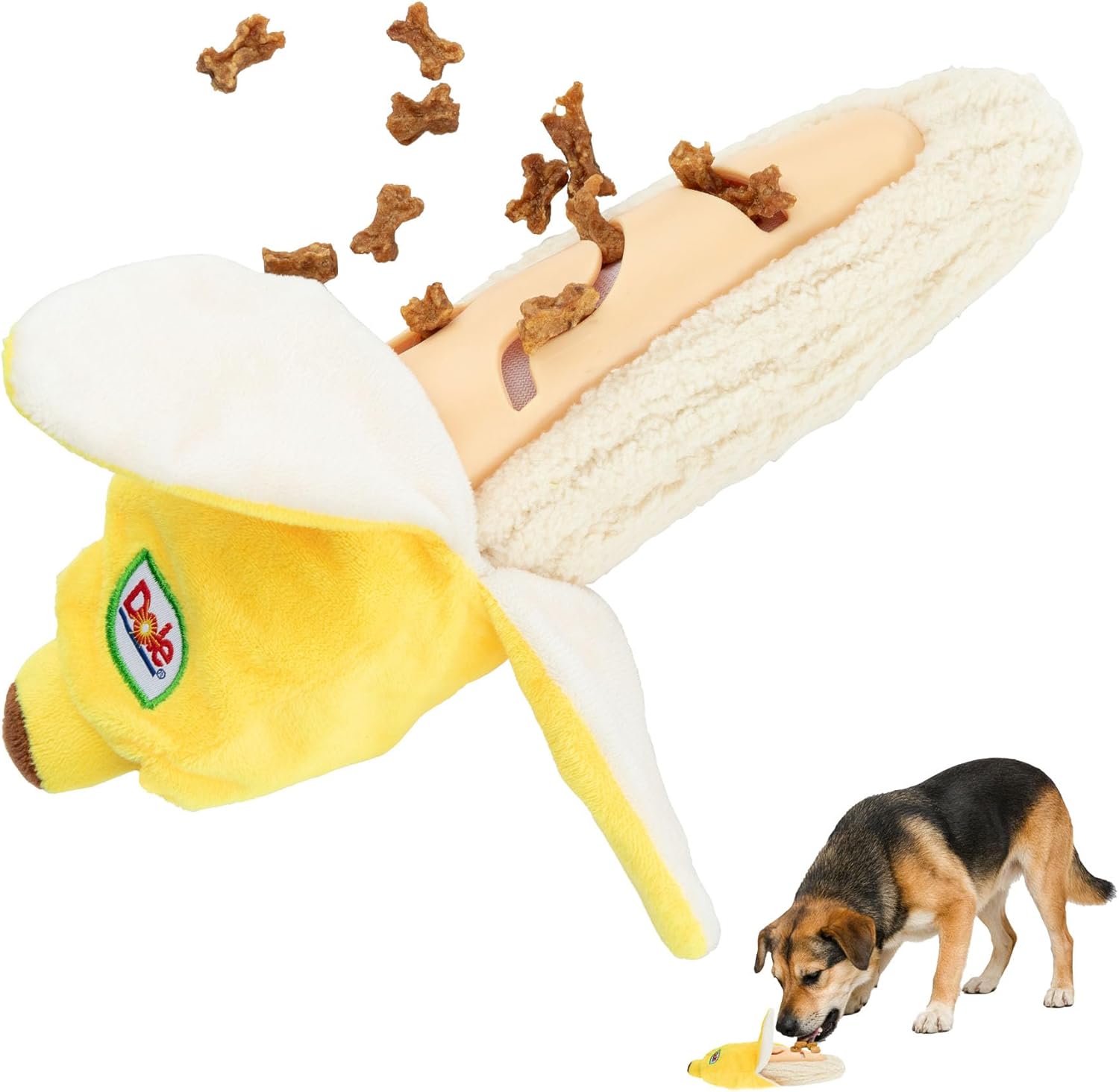 Juguete para Perros de Banana con Squeaker y Dispensador de Comida