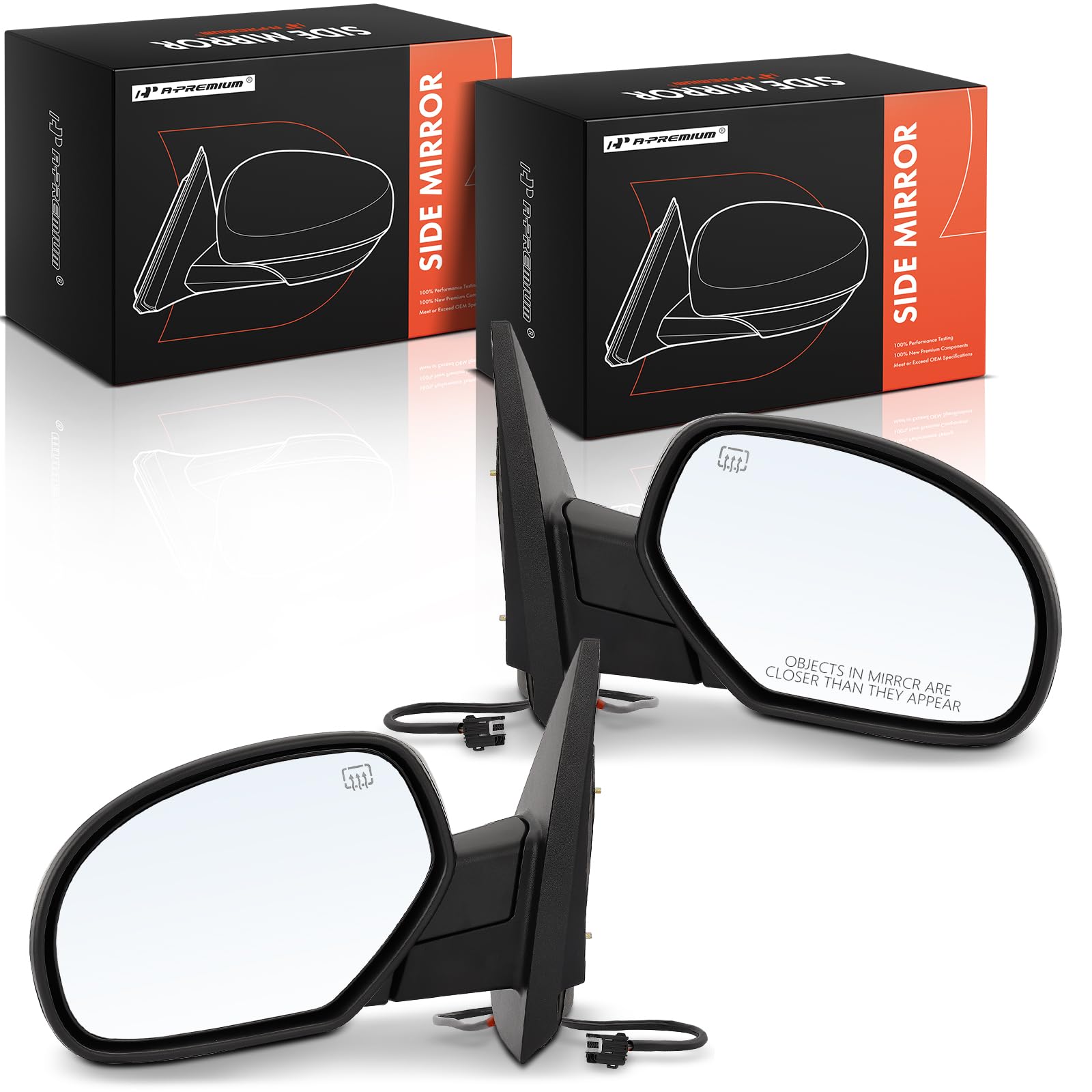 A-Premium Pair (2) Side View Mirror - Compatible with Chevy & GMC -Silverado 1500 2500 3500 HD, Avalanche, Suburban, Tahoe, Sierra, Yukon - Power Heated Manual Folding Driver and Passenger Side Mirror